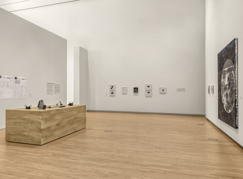 Installation view Torkwase Dyson: Bird and Lava, James M. Kemper Gallery, Mildred Lane Kemper Art Museum, Washington University in St. Louis (March 22, 2023–July 10, 2023).